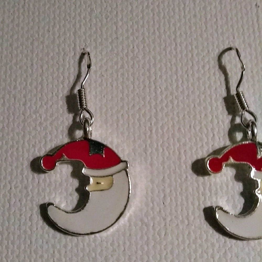 Silver Plated Dangling Santa Moon Earrings - Picture 2 of 2